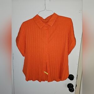Orange Button-Up Women's Top Large